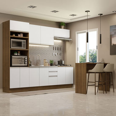 Armário de Cozinha Completa 315cm Rustic/Branco Glamy Madesa 02