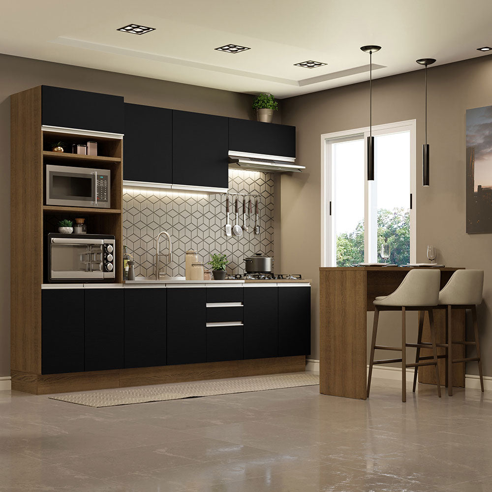 Armário de Cozinha Completa 315cm Rustic/Preto Glamy Madesa 02