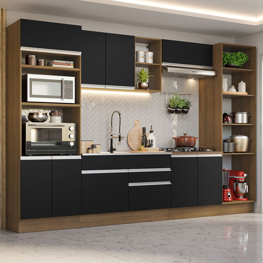 Armário de Cozinha Completa 330cm Rustic/Preto Glamy Madesa 03