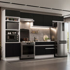 Armário de Cozinha Completa 350cm Branco/Preto Glamy Madesa 01
