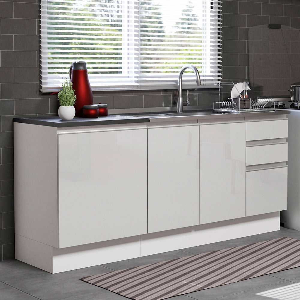 Kit com 2 Balcões de Cozinha Madesa Acordes 100% MDF (Sem Tampo e Pia) Frentes Branco Brilho