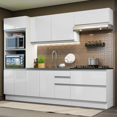 Armário de Cozinha Completa 100% MDF 270cm Frentes Branco Brilho Acordes Madesa 06