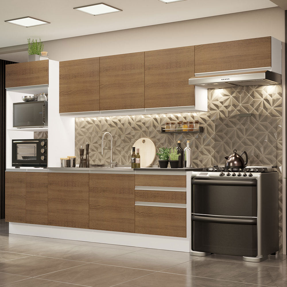 Armário de Cozinha Completa 100% MDF 330cm Branco/Rustic Acordes Madesa 06