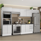 Armário de Cozinha Completa 100% MDF 350cm Frentes Branco Brilho Acordes Madesa 01