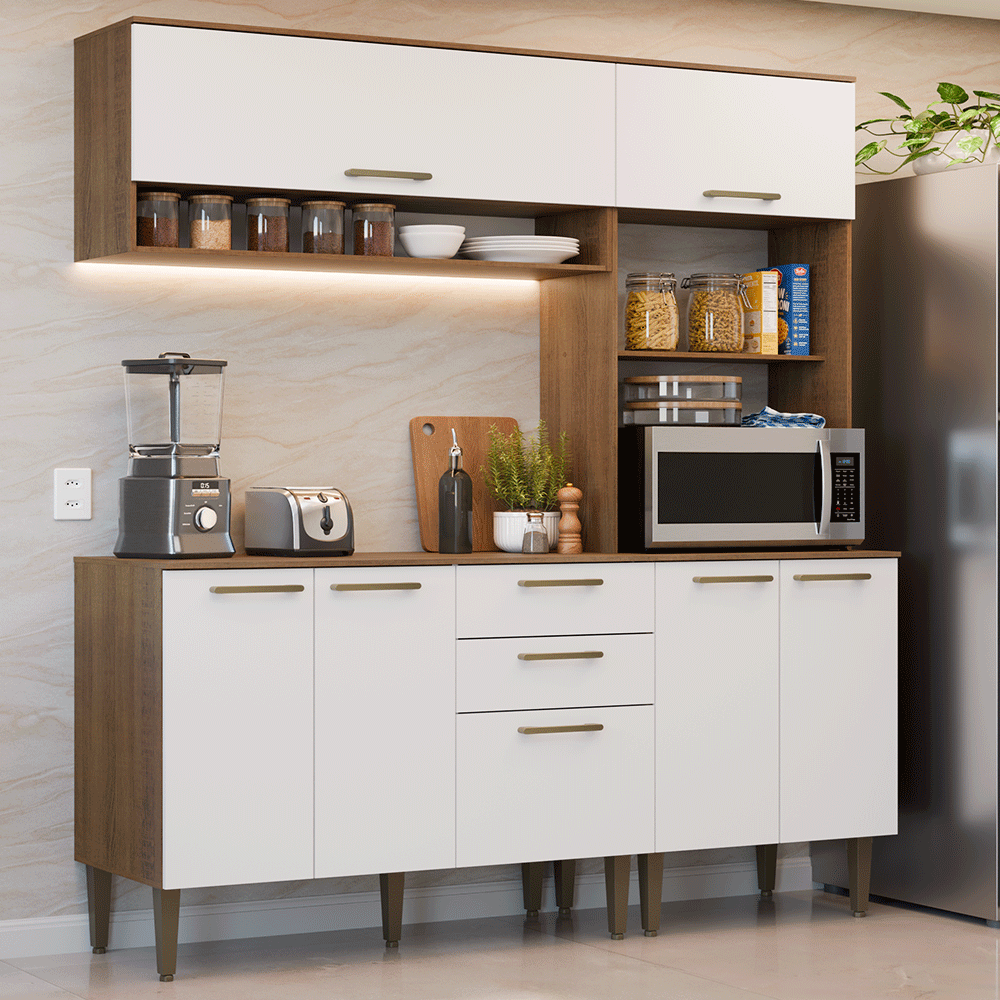 Armário de Cozinha Completa 165 cm Rustic/Branco Lille Madesa 01