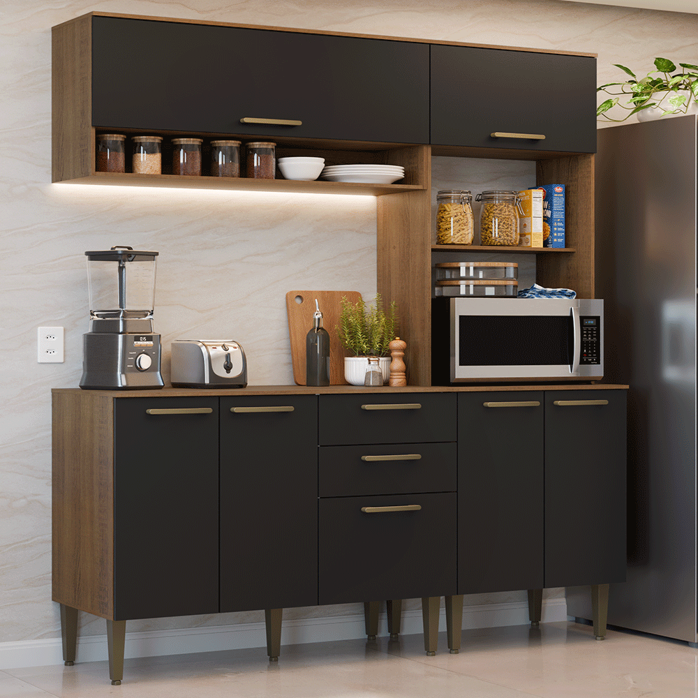 Armário de Cozinha Completa 165 cm Rustic/Preto Lille Madesa 01