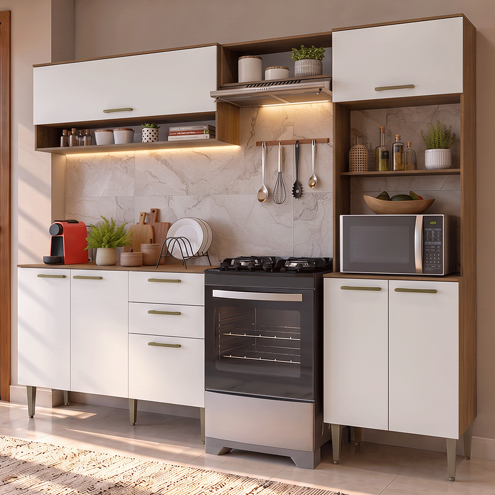 Armário de Cozinha Completa 225 cm Rustic/Branco Lille Madesa 02