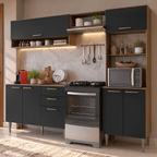 Armário de Cozinha Completa 225 cm Rustic/Preto Lille Madesa 02