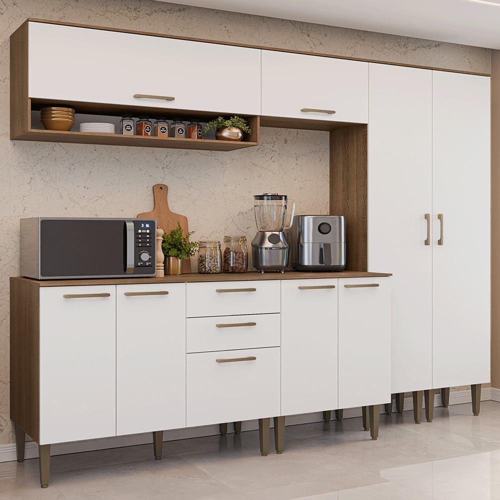 Armário de Cozinha Completa 245 cm Rustic/Branco Lille Madesa 01