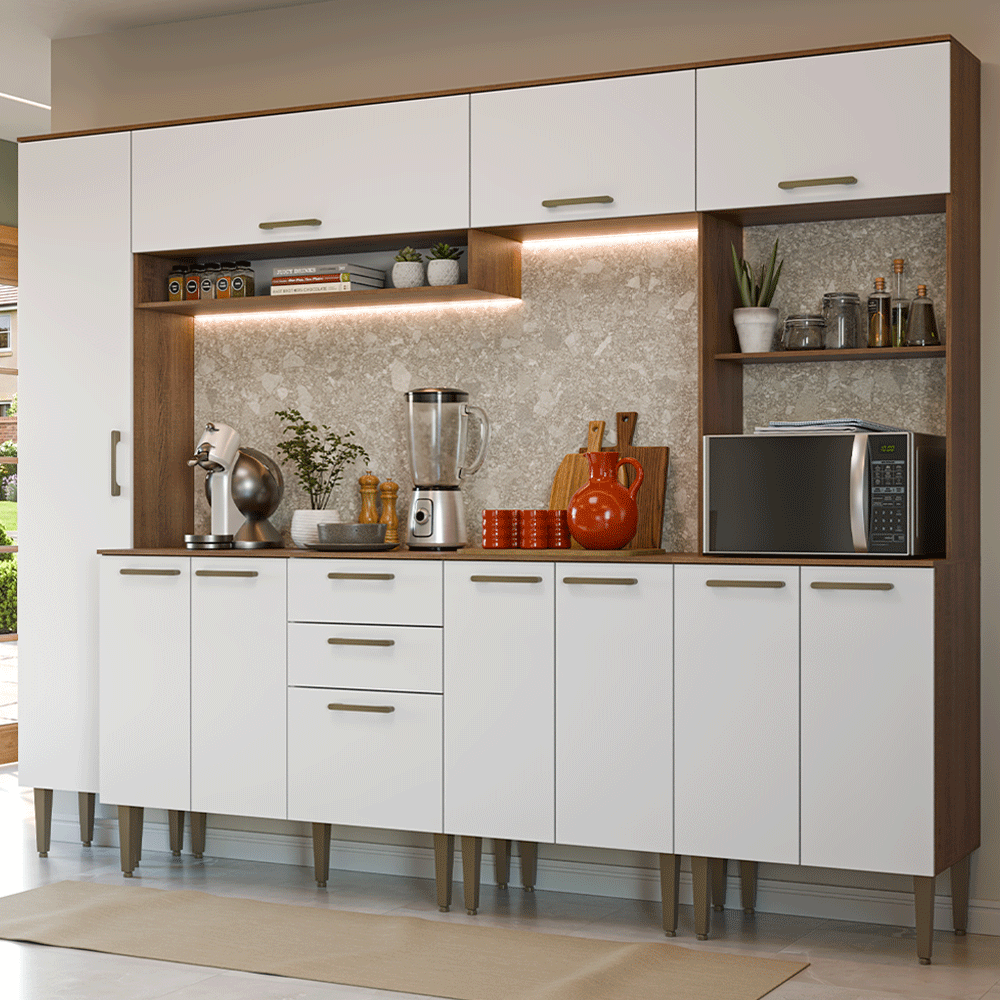 Armário de Cozinha Completa 265 cm Rustic/Branco Lille Madesa 01