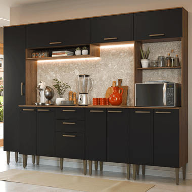 Armário de Cozinha Completa 265 cm Rustic/Preto Lille Madesa 01