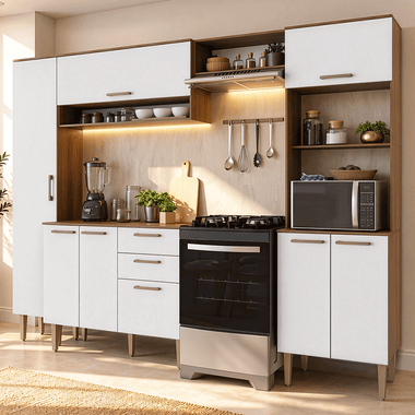 Armário de Cozinha Completa 265 cm Rustic/Branco Lille Madesa 02