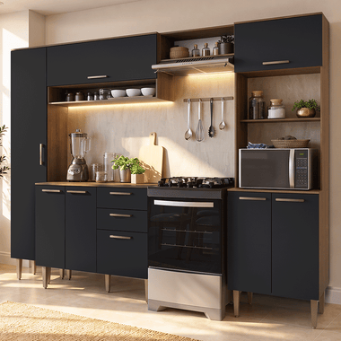 Armário de Cozinha Completa 265 cm Rustic/Preto Lille Madesa 02