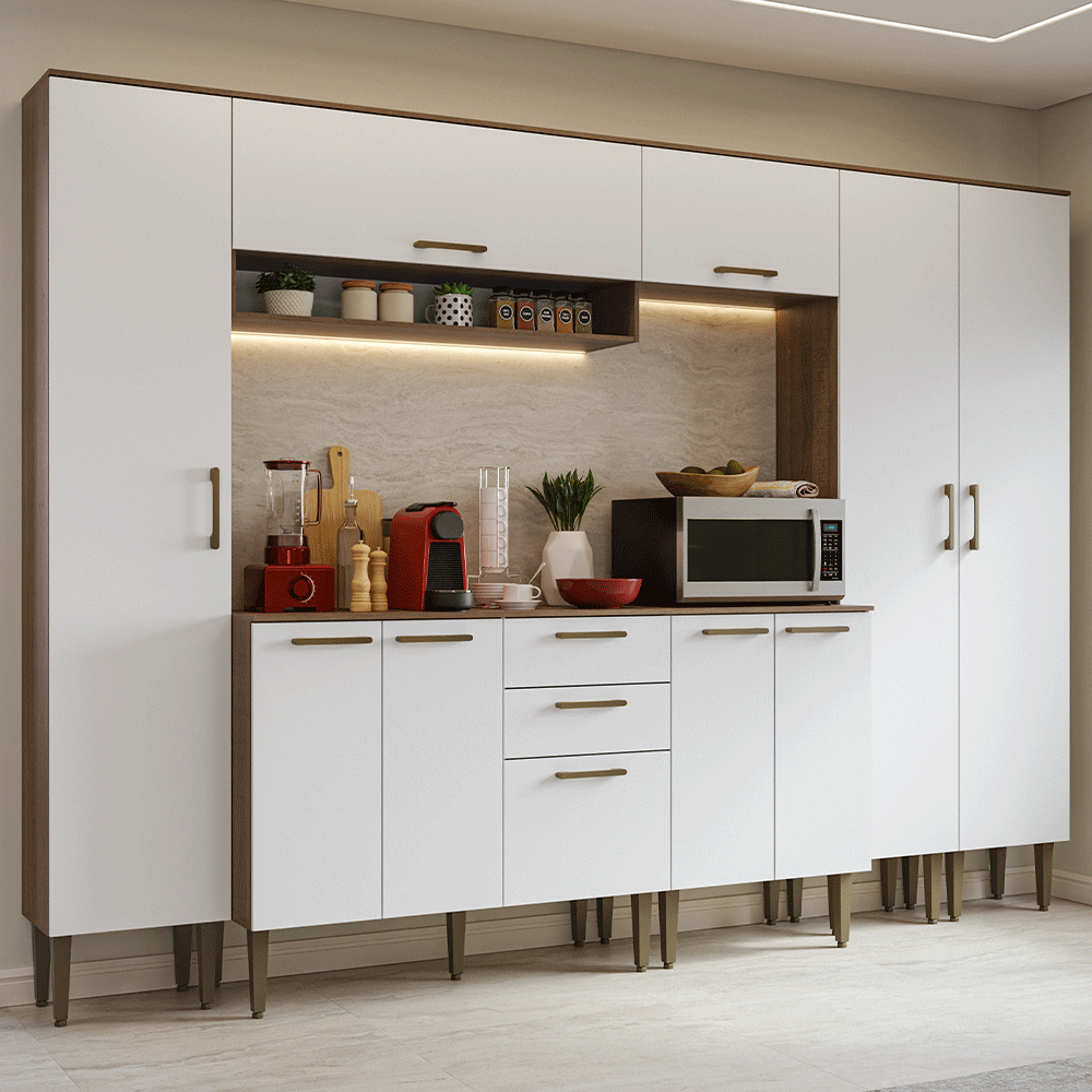 Armário de Cozinha Completa 285 cm Rustic/Branco Lille Madesa 01