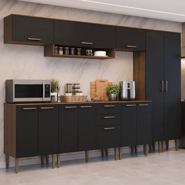 Armário de Cozinha Completa 305 cm Rustic/Preto Lille Madesa 01