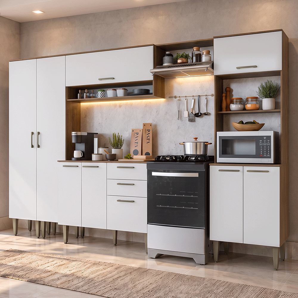 Armário de Cozinha Completa 305 cm Rustic/Branco Lille Madesa 02