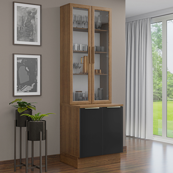 Kit Balcão + Cristaleira 70 x 60 cm Rustic/Preto Lux Madesa 01