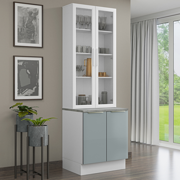 Kit Balcão + Cristaleira 70 x 60 cm Branco/Cinza Lux Madesa 01
