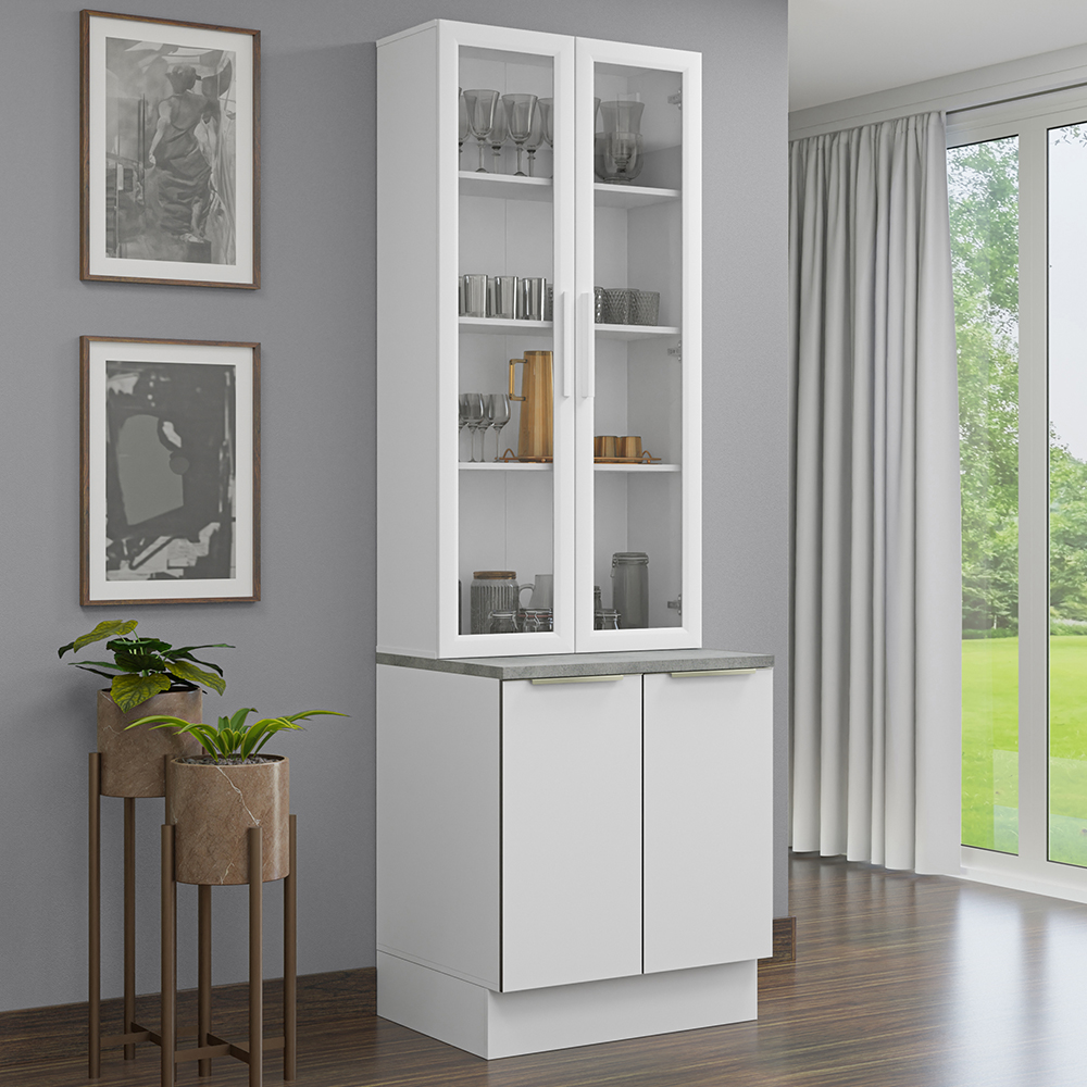 Kit Balcão + Cristaleira 70 x 60 cm Branco Veludo Lux Madesa 01