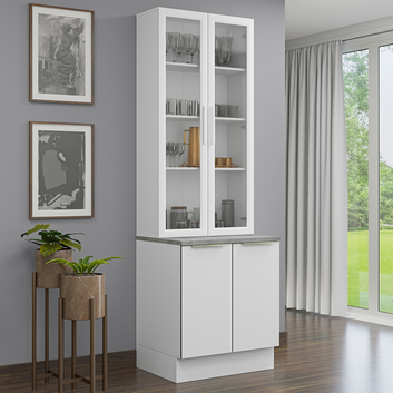 Kit Balcão + Cristaleira 70 x 60 cm Branco Veludo Lux Madesa 01