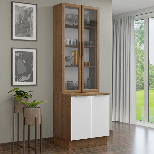 Kit Balcão + Cristaleira 70 x 60 cm Rustic/Branco Veludo Lux Madesa 01