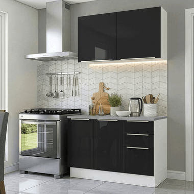 Armário de Cozinha Compacta 120 cm Branco/Preto Lux Madesa 01