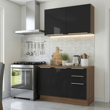 Armário de Cozinha Compacta 120 cm Rustic/Preto Lux Madesa 01