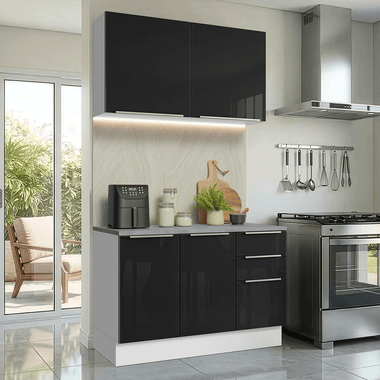 Armário de Cozinha Compacta 120 x 60 cm Branco/Preto Lux Madesa 02