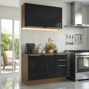Armário de Cozinha Compacta 120 x 60 cm Rustic/Preto Lux Madesa 02