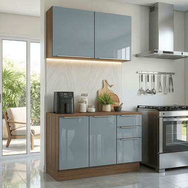 Armário de Cozinha Compacta 120 x 60 cm Rustic/Cinza Lux Madesa 02