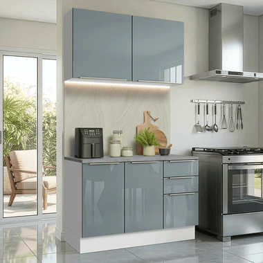 Armário de Cozinha Compacta 120 x 60 cm Branco/Cinza Lux Madesa 02