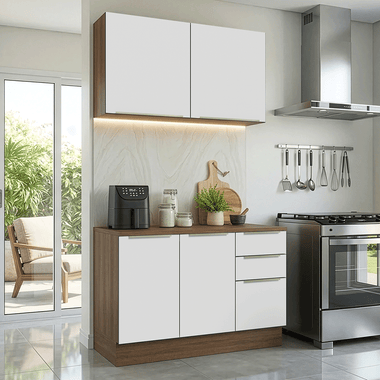 Armário de Cozinha Compacta 120 x 60 cm Rustic/Branco Veludo Lux Madesa 02