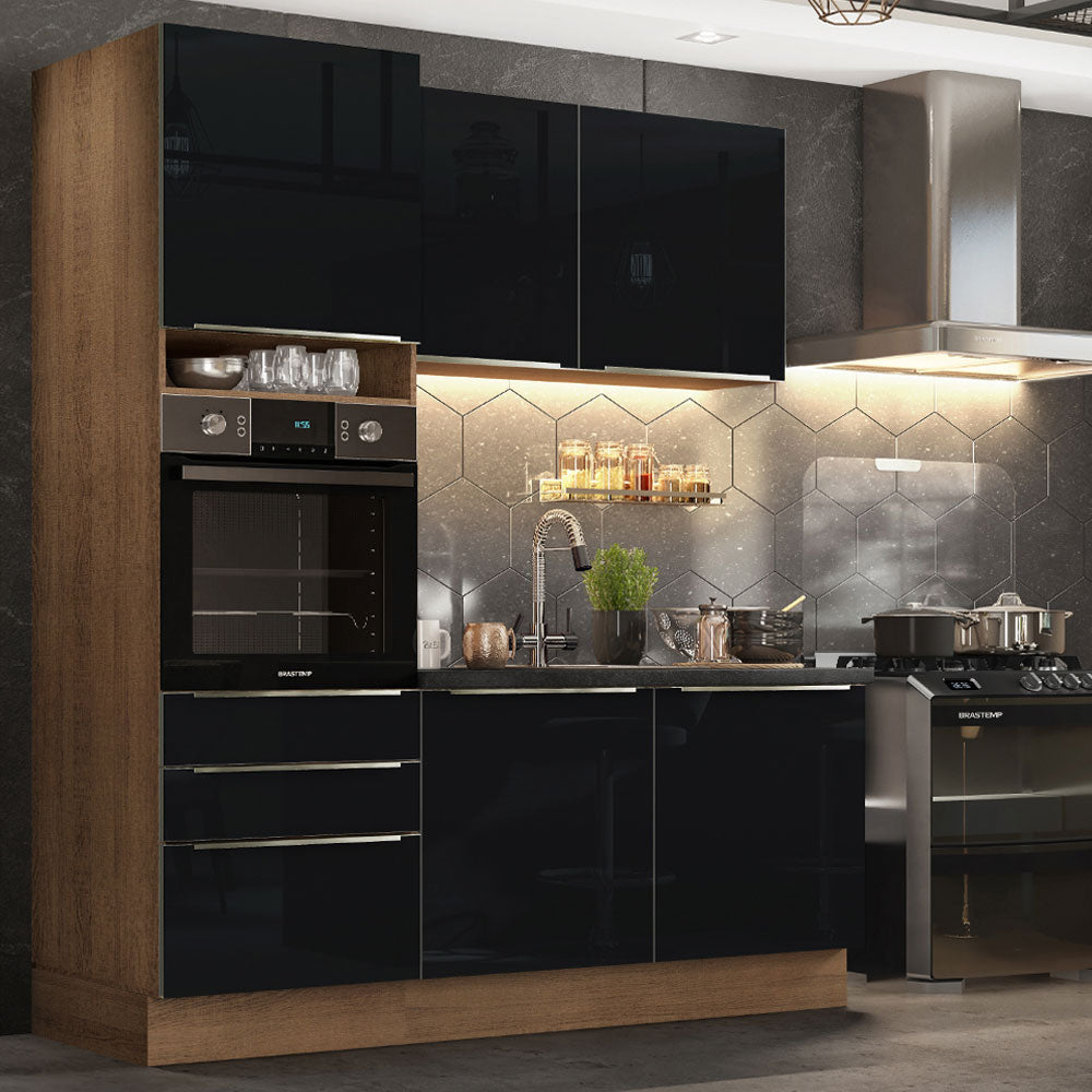 Armário de Cozinha Compacta 180 x 60 cm Rustic/Preto Lux Madesa 01