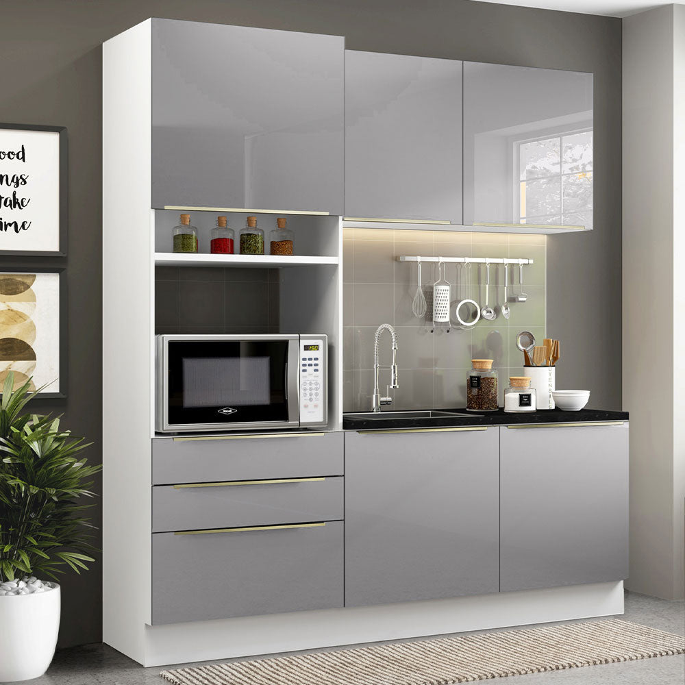 Armário de Cozinha Compacta 180 x 60 cm Branco/Cinza Lux Madesa 01