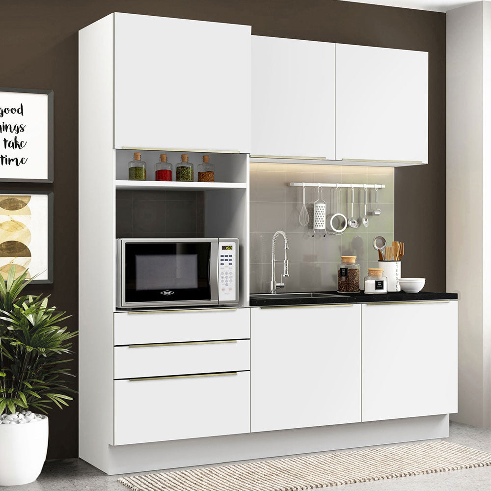 Armário de Cozinha Compacta 180 x 60 cm Branco/Branco Veludo Lux Madesa 01