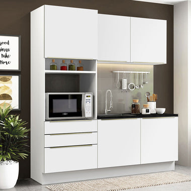 Armário de Cozinha Compacta 180 x 60 cm Branco/Branco Veludo Lux Madesa 01