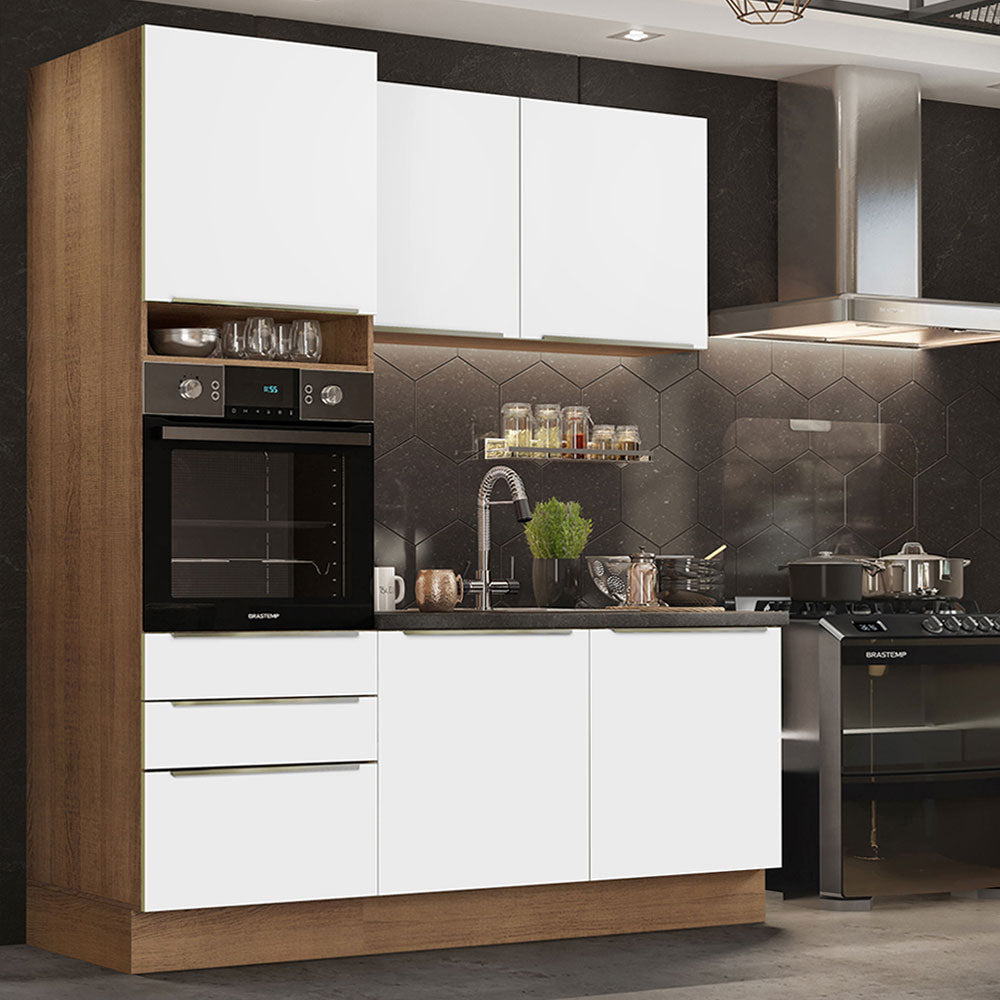 Armário de Cozinha Compacta 180 x 60 cm Rustic/Branco Veludo Lux Madesa 01