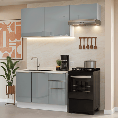Armário de Cozinha Compacta 180 cm Branco/Cinza Lux Madesa 02