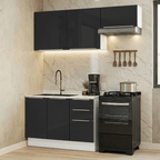 Armário de Cozinha Compacta 180 x 60 cm Branco/Preto Lux Madesa 03