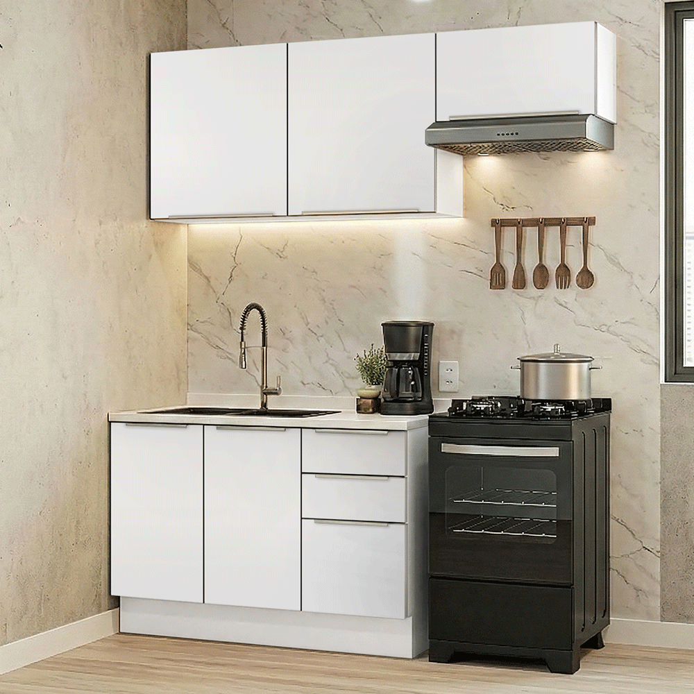 Armário de Cozinha Compacta 180 x 60 cm Branco/Branco Veludo Lux Madesa 03