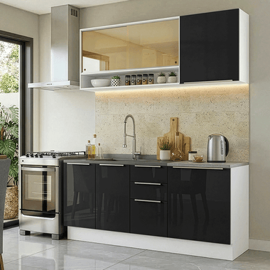 Armário de Cozinha Compacta 180 cm Branco/Preto Lux Madesa 04