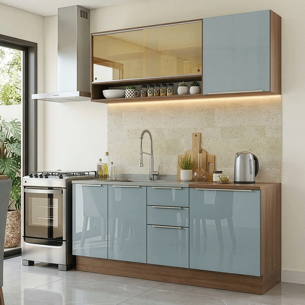 Armário de Cozinha Compacta 180 cm Rustic/Cinza Lux Madesa 04