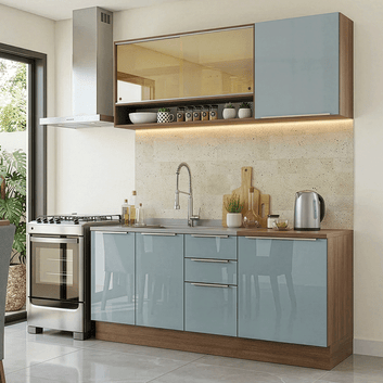 Armário de Cozinha Compacta 180 cm Rustic/Cinza Lux Madesa 04