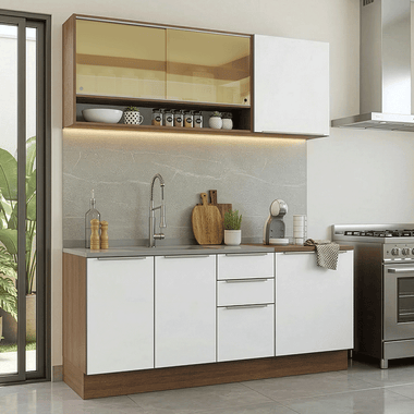 Armário de Cozinha Compacta 180 x 60 cm Rustic/Branco Veludo Lux Madesa 05