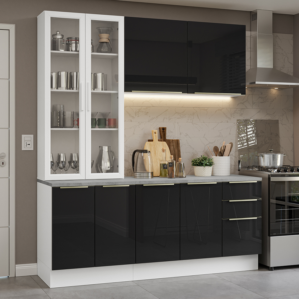 Armário de Cozinha Compacta 190 x 60 cm Branco/Preto Lux Madesa 02