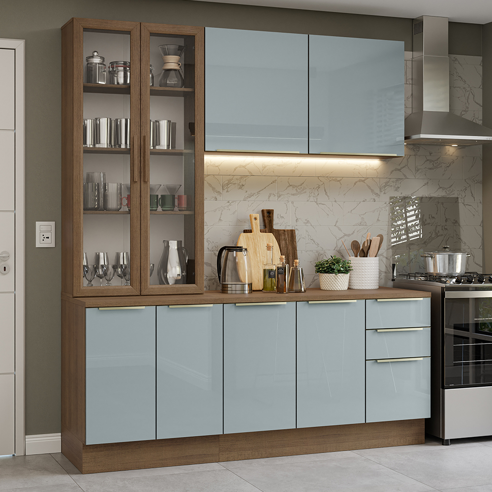 Armário de Cozinha Compacta 190 x 60 cm Rustic/Cinza Lux Madesa 02