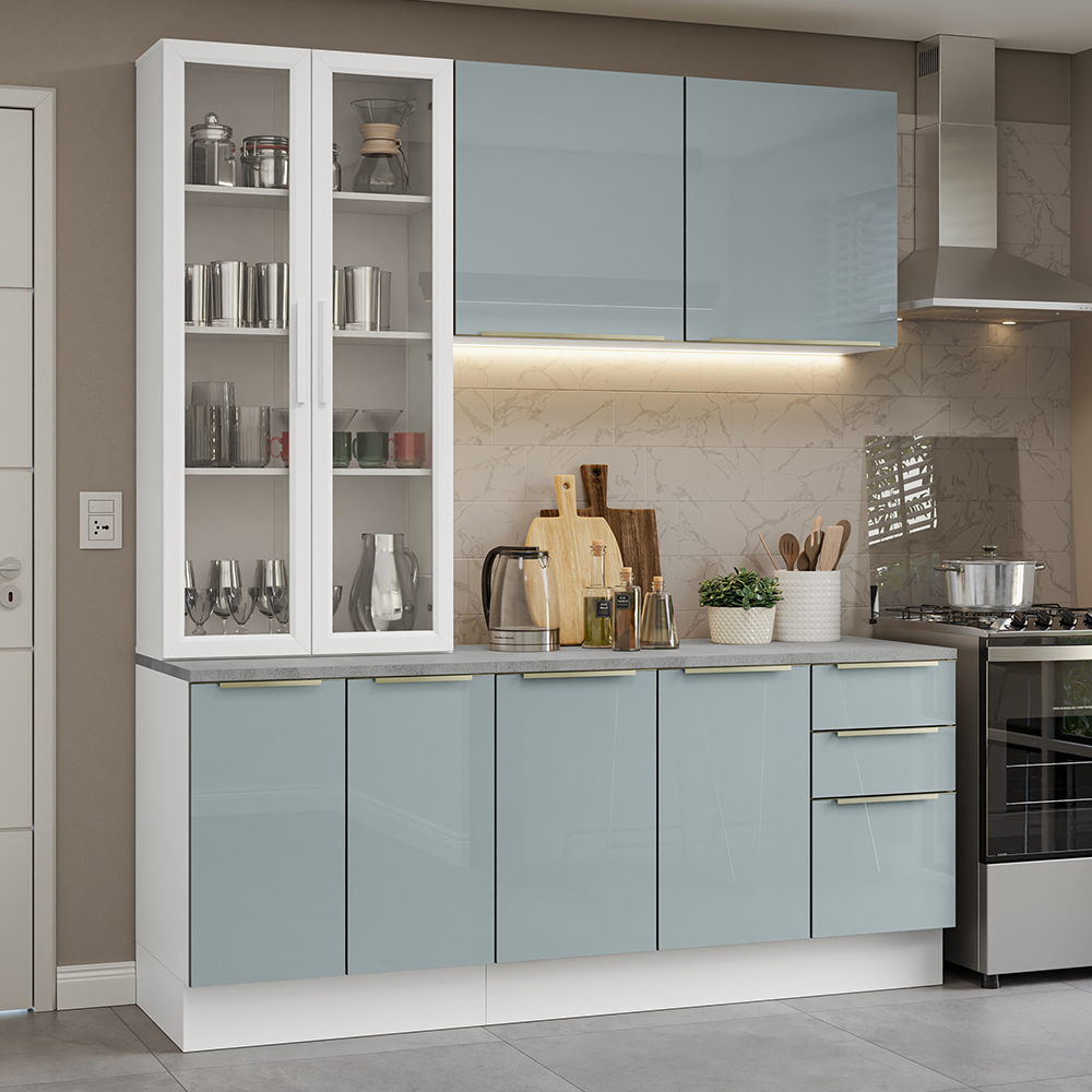 Armário de Cozinha Compacta 190 x 60 cm Branco/Cinza Lux Madesa 02