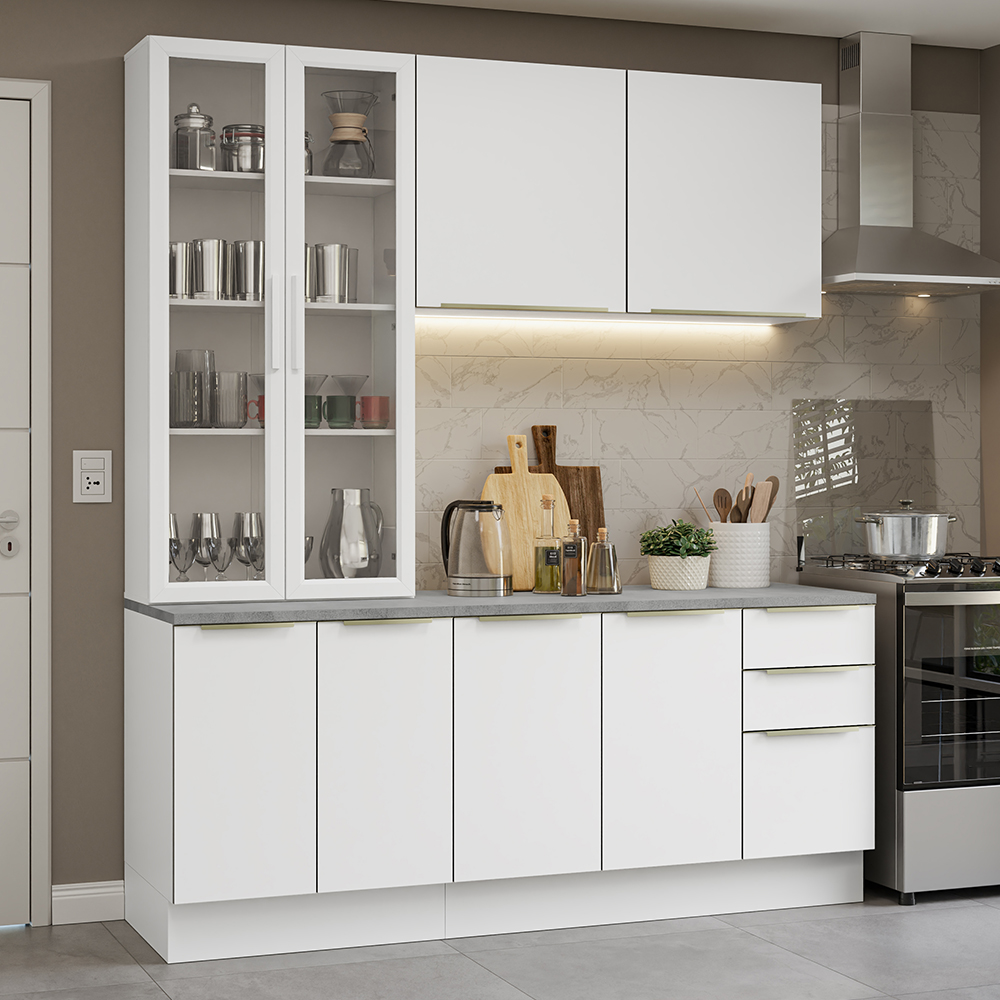 Armário de Cozinha Compacta 190 x 60 cm Branco Veludo Lux Madesa 02