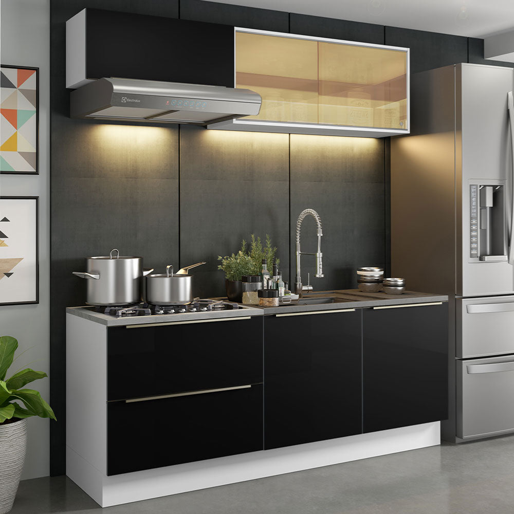 Armário de Cozinha Compacta 200 x 60 cm Branco/Preto Lux Madesa 01