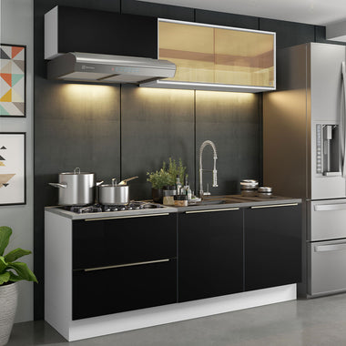 Armário de Cozinha Compacta 200 x 60 cm Branco/Preto Lux Madesa 01